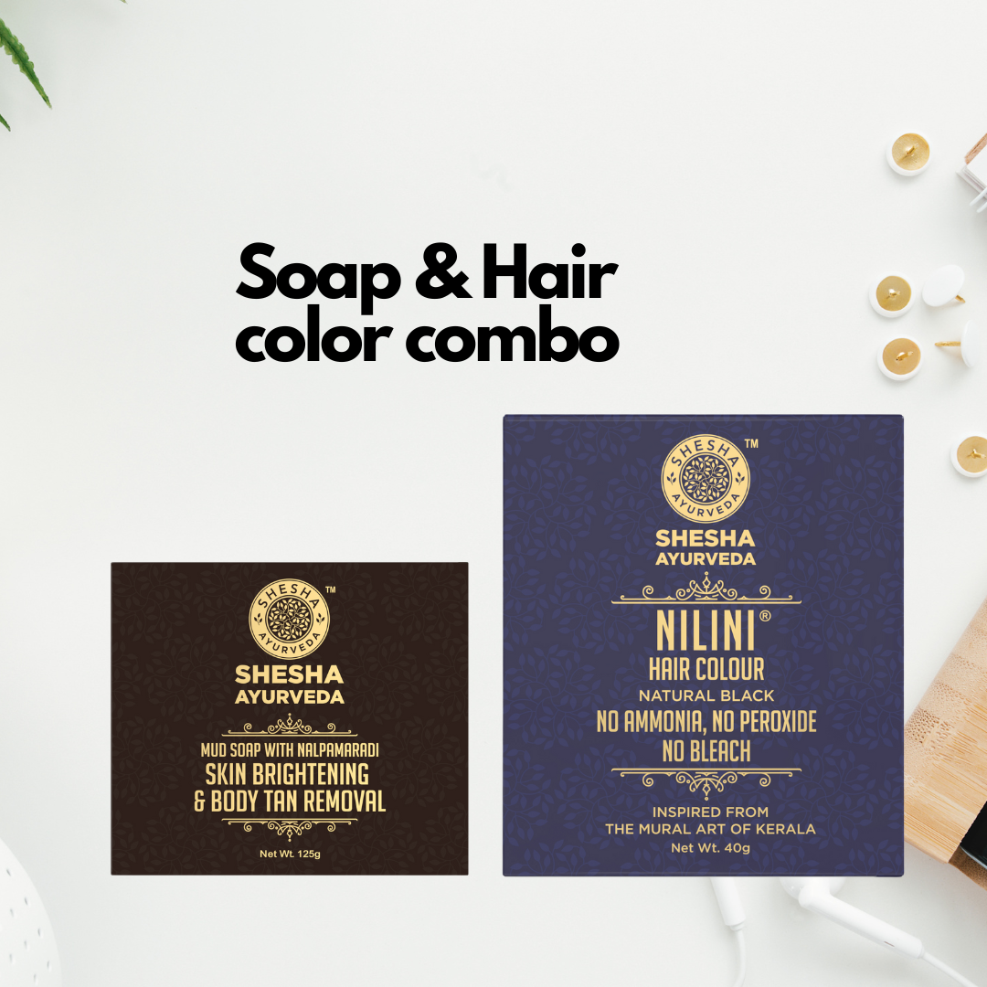 Soap & Hair Color combo (2 items) -Tan Removal Mud Soap 125G + Nilini Natural Black Hair Color 40G