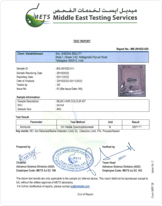 Independently Tested by METS Laboratory, UAE