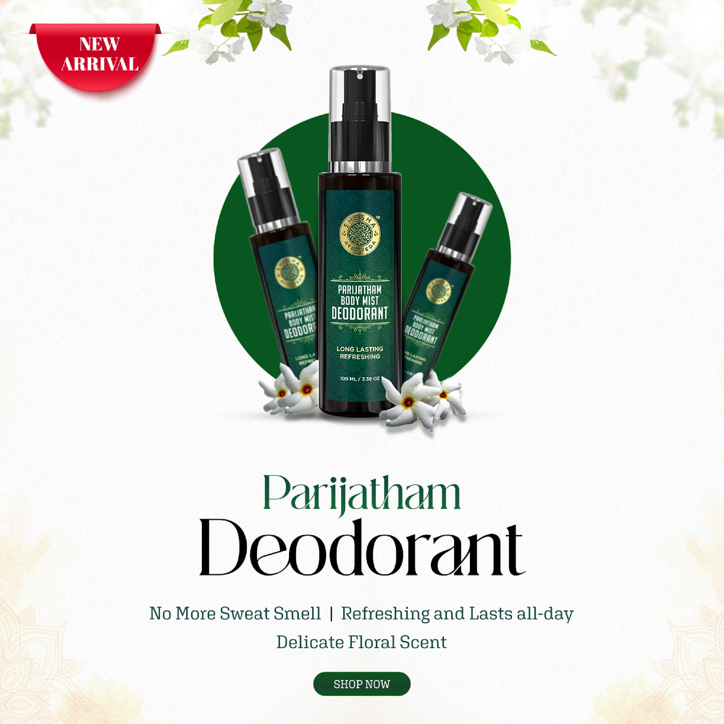 Parijatham Deodorant Body Mist | Long-Lasting Fragrance, Refreshing, All-Day Freshness, Delicate Floral Scent
