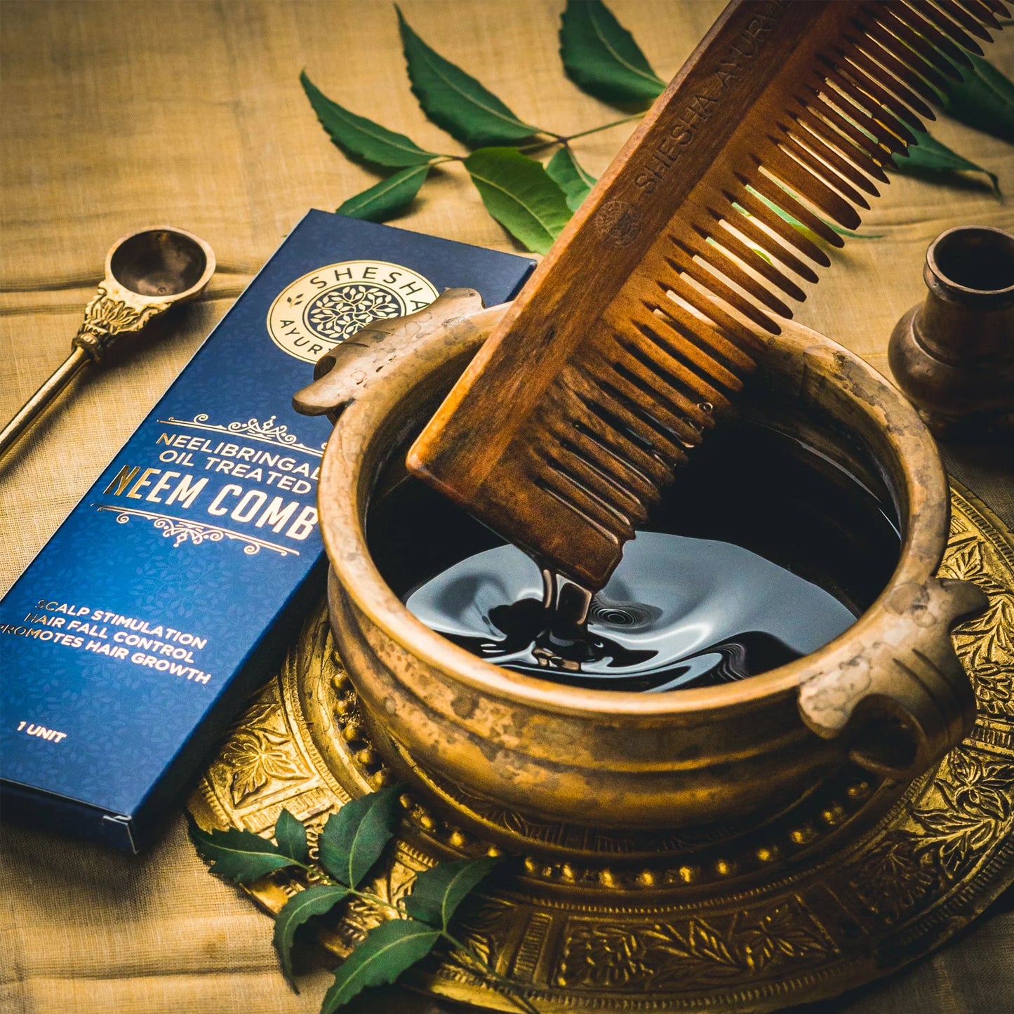 Neem Comb – Neelibringadi Oil Treated, Handmade Wide-Tooth Comb