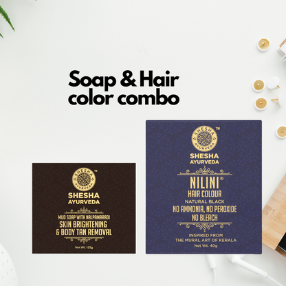 Soap & Hair Color combo (2 items) -Tan Removal Mud Soap 125G + Nilini Natural Black Hair Color 40G