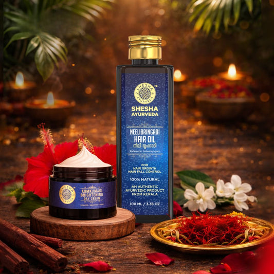 Glow & Grow Duo - Kumkumadi Skin Brightening Cream 50G + Neelibringadi Hair Oil 100ML