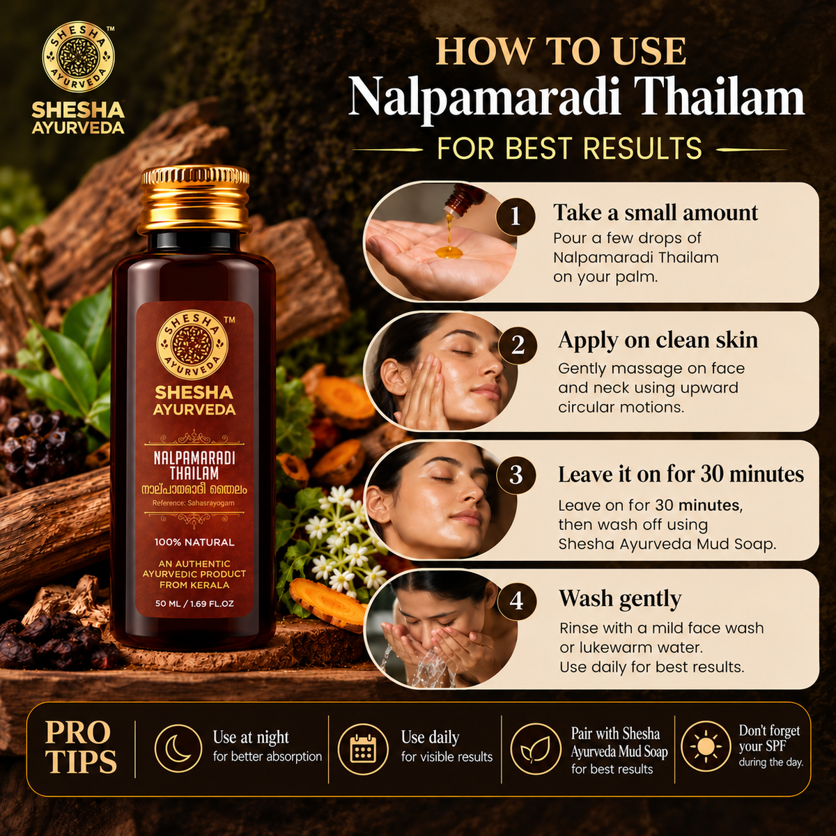 Nalpamaradi Thailam - Skin Brightening & Tan Removal Oil for Face & Body | Natural Radiance Booster