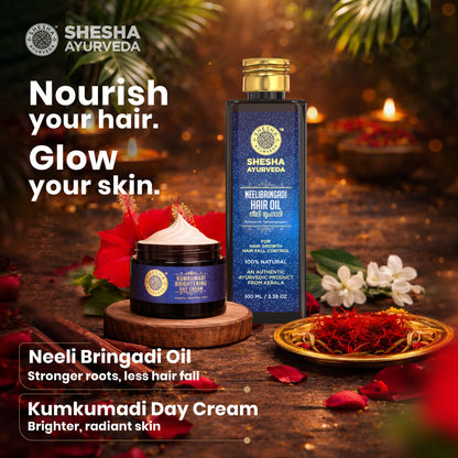 Glow & Grow Duo - Kumkumadi Skin Brightening Cream 50G + Neelibringadi Hair Oil 100ML