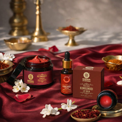 Valentine’s Day Radiance Trio | As Seen on Shark Tank India - Red Sandalwood Night Cream + Kumkumadi Lip Balm + Kumkumadi Thailam
