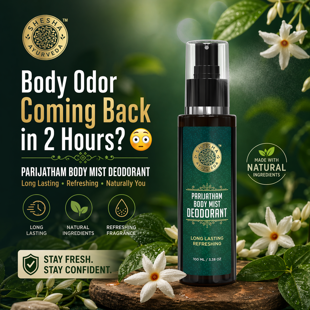 Parijatham Deodorant Body Mist | Long-Lasting Fragrance,  Refreshing, All-Day Freshness, Delicate Floral Scent