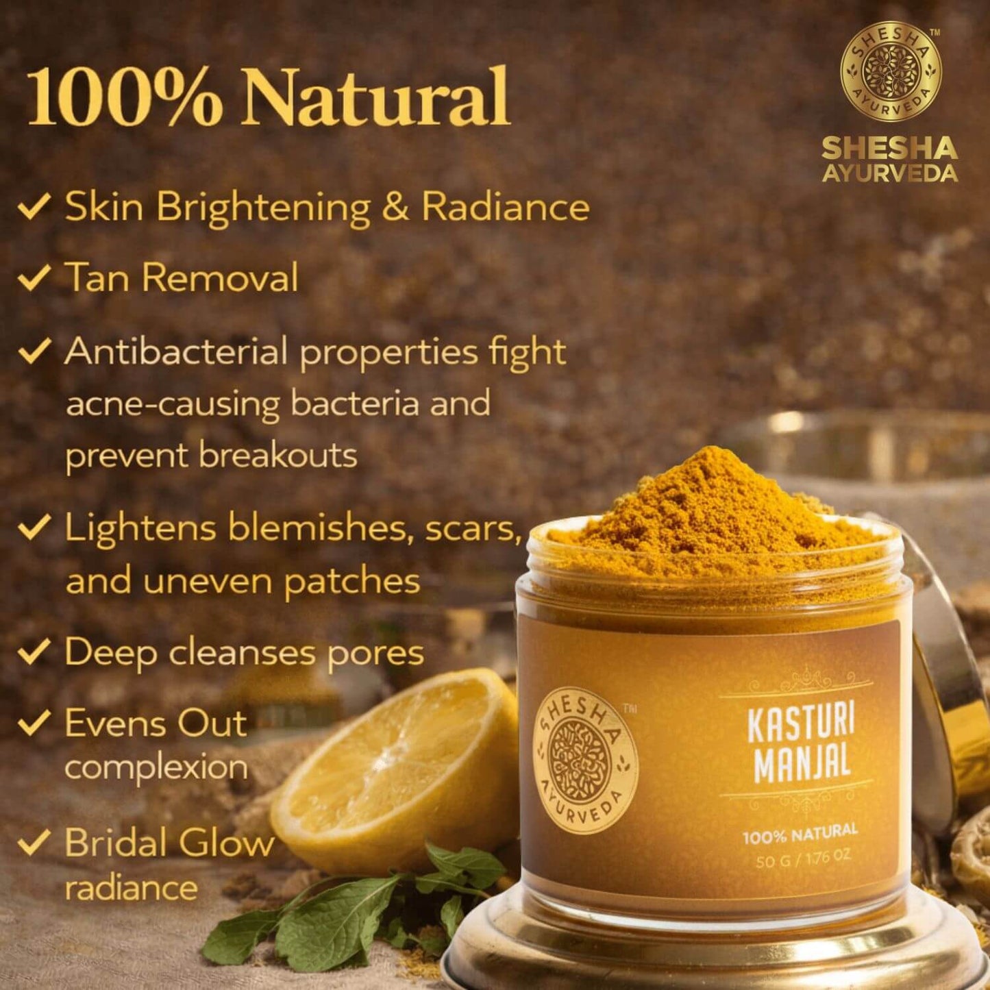 Yellow Kasturi Manjal Face Pack - Turmeric Ubtan for Skin Brightening, Tan Removal & Acne | Natural Glow