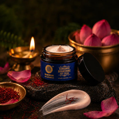 Ayurvedic Kumkumadi face cream with saffron and aloe vera to brighten dull skin, reduce blemishes, and support the skin barrier.