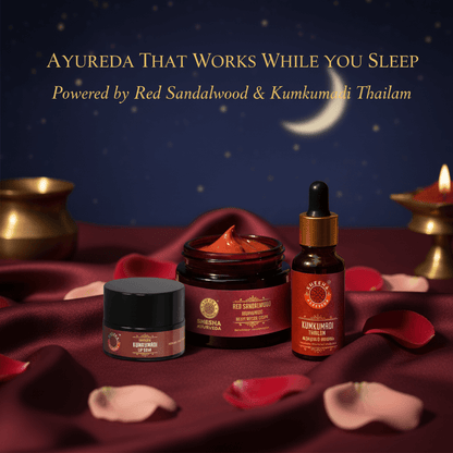 Valentine’s Day Radiance Trio | As Seen on Shark Tank India - Red Sandalwood Night Cream + Kumkumadi Lip Balm + Kumkumadi Thailam
