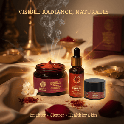Valentine’s Day Radiance Trio | As Seen on Shark Tank India - Red Sandalwood Night Cream + Kumkumadi Lip Balm + Kumkumadi Thailam