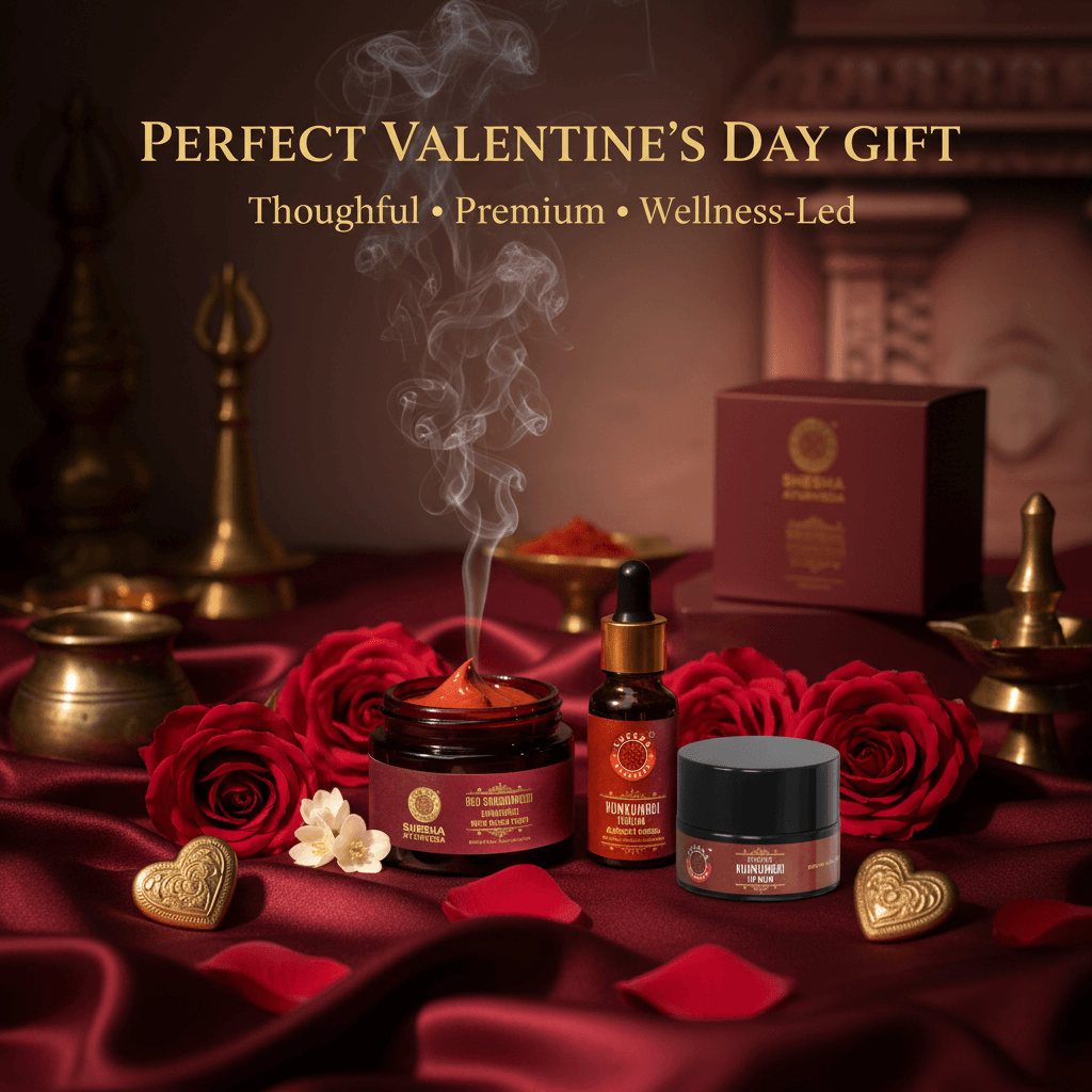 Valentine’s Day Radiance Trio | As Seen on Shark Tank India - Red Sandalwood Night Cream + Kumkumadi Lip Balm + Kumkumadi Thailam
