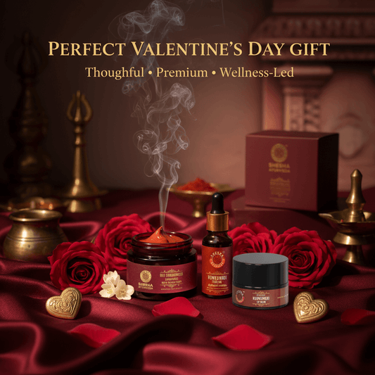 Valentine’s Day Radiance Trio | As Seen on Shark Tank India - Red Sandalwood Night Cream + Kumkumadi Lip Balm + Kumkumadi Thailam